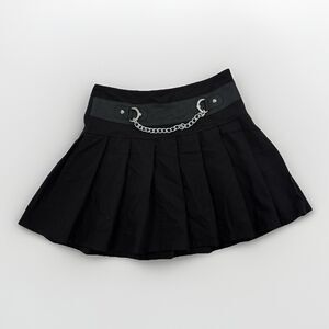 Royal Bones Pleated Mini Skirt Womens Size Small Y2K Black Punk Goth Chain Waist